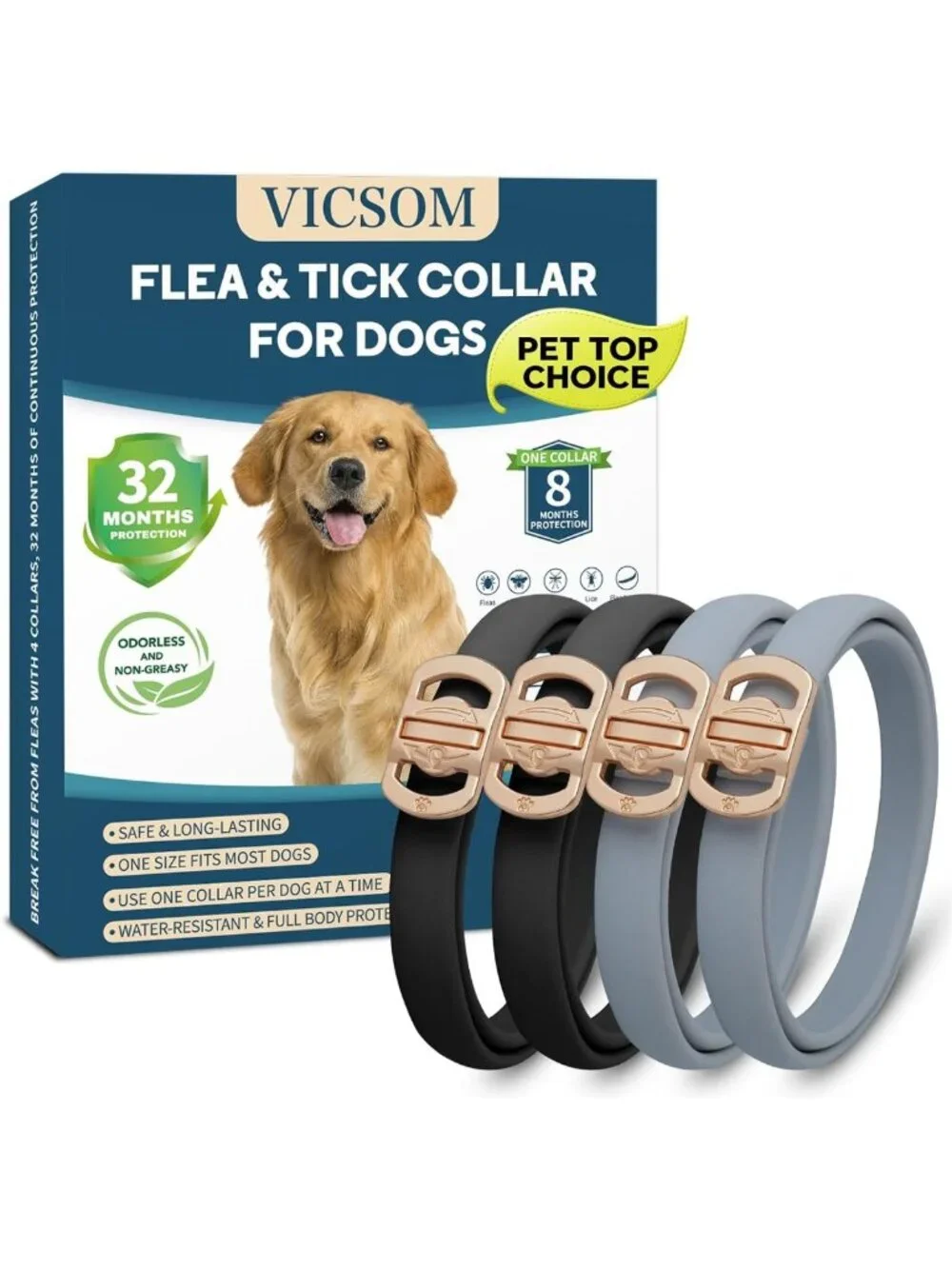 Effective Flea and Tick Prevention Collar for Dogs - 4 Pack, Long-Lasting